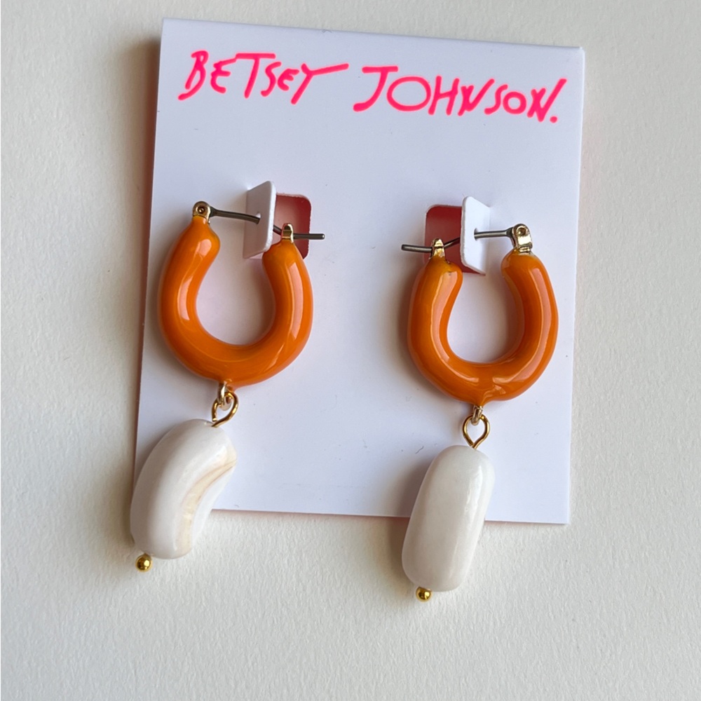 Betsey Johnson Orange Hoops with White Dangles